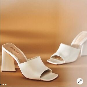BHLDN x Schutz Lizah White Block Heel Slides Heels Mules US 6